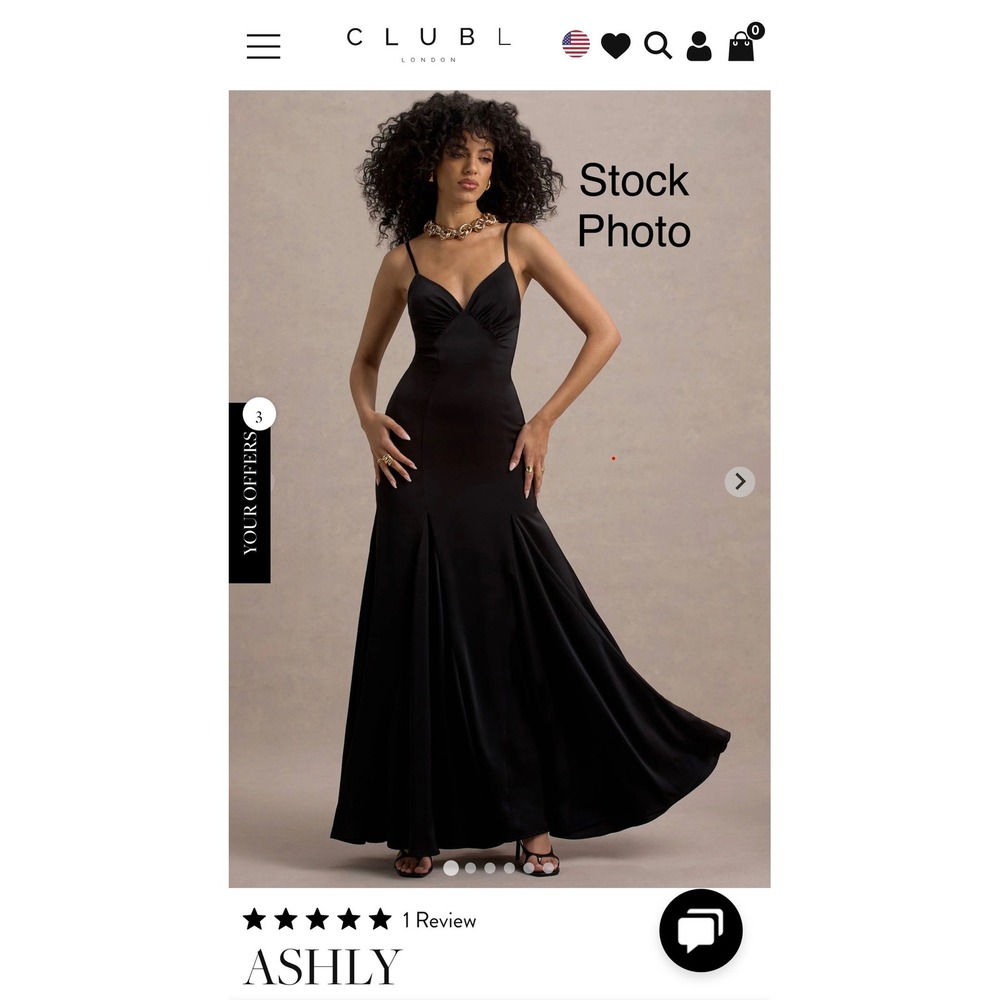 Club L London Ashly Black Satin Maxi Dress Volume Hem UK 12 US 8 Party Cocktail